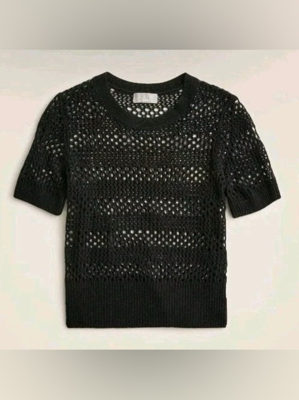 NWT J.Crew 100% Cashmere Pointelle Knit Top Black Short Sleeve